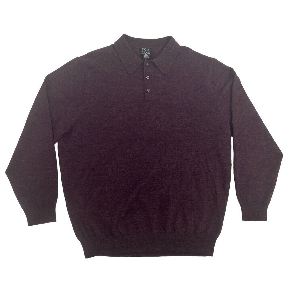 Jos A. Bank Classic Shirt Men's XXL 2XL Purple Long Sleeve Polo 100%‎ Wool